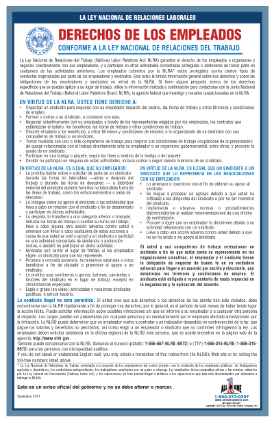 Employee Rights Under NLRA Spanish