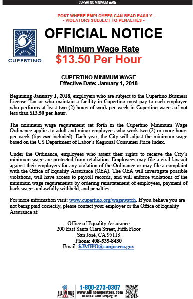 2026 Cupertino Minimum Wage Poster