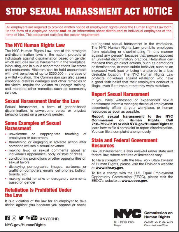 New York City Sexual Harassment Act Notice