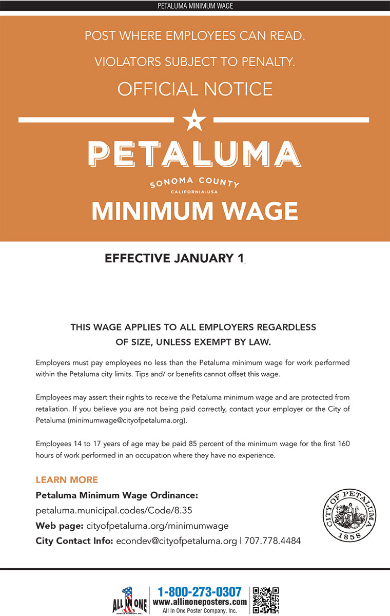 2026 Petaluma City Minimum Wage Poster