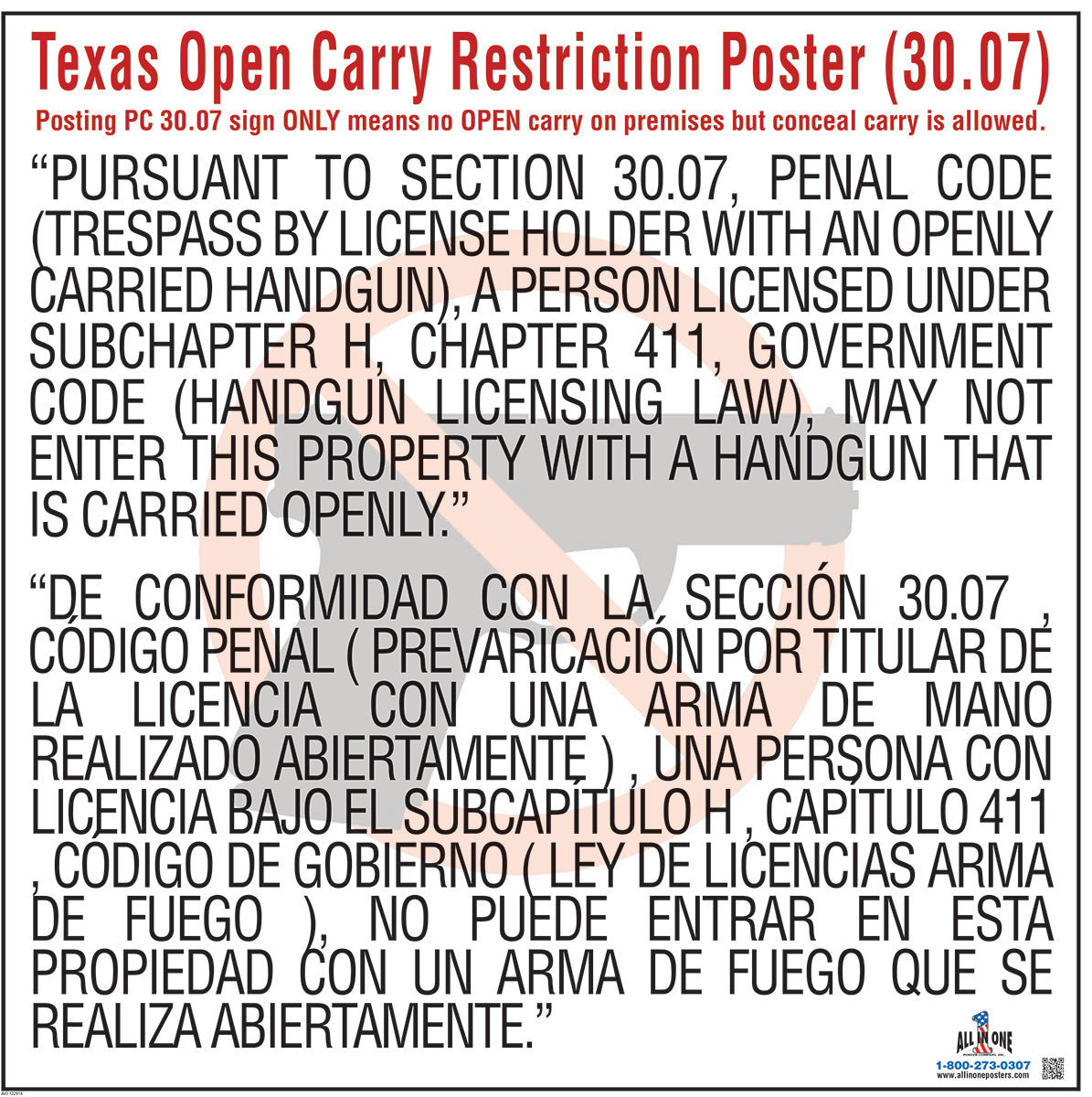 Texas Gun Law Poster Bilingual