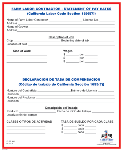 California Farm Labor Pay Rate Bilingual