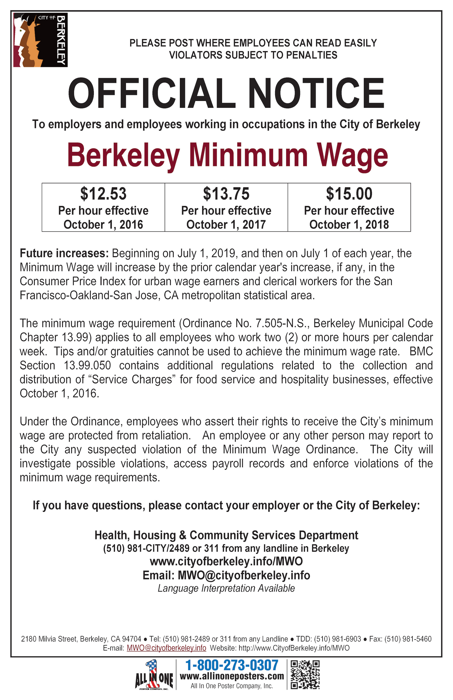 2026 Berkeley City Minimum Wage Poster