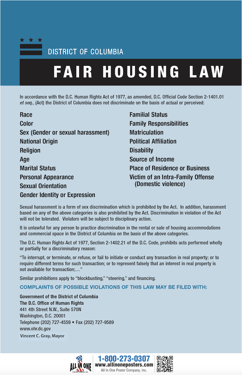 District of Columbia Fair Housing Law Poster