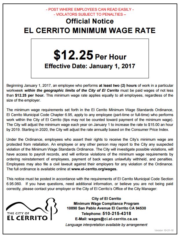 2026 El Cerrito Minimum Wage